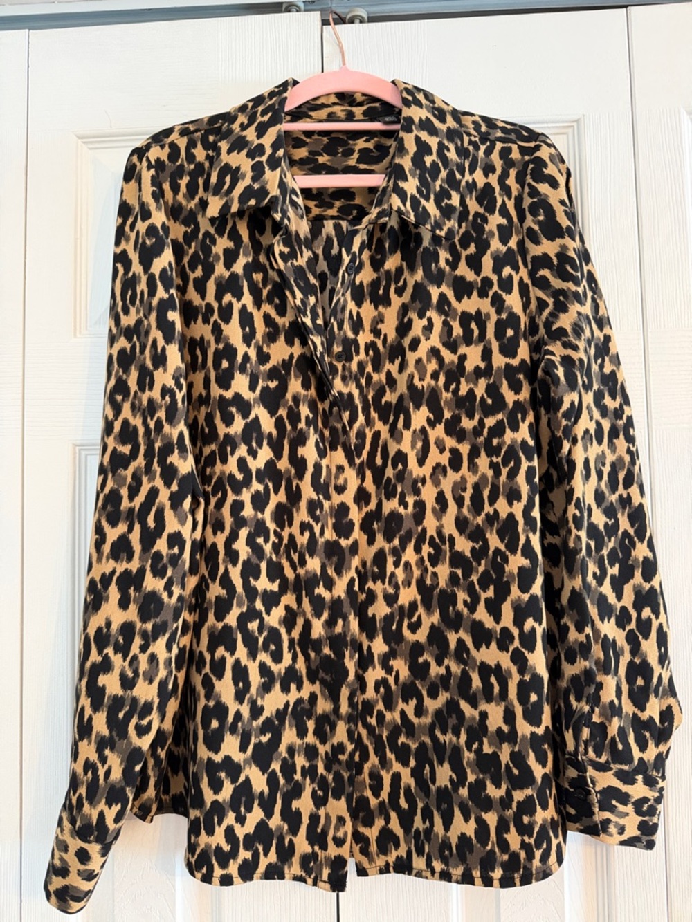 Halogen Leopard Print Button-Down Shirt - Black & Tan